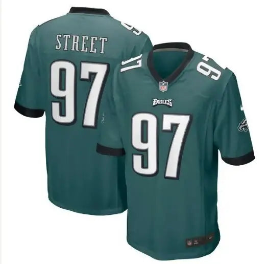 Philadelphia Eagles Kentavius Street teal Nike jersey with number 97 and STREET on back