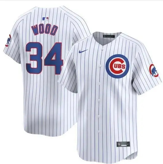 Chicago Cubs Kerry Wood Nike Home Limited White Player Jersey on display