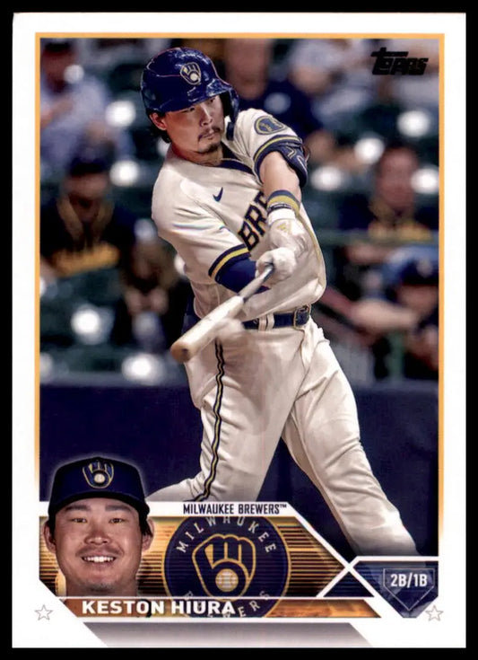 Keston Hiura 2023 Topps baseball card featuring Milwaukee Brewers player