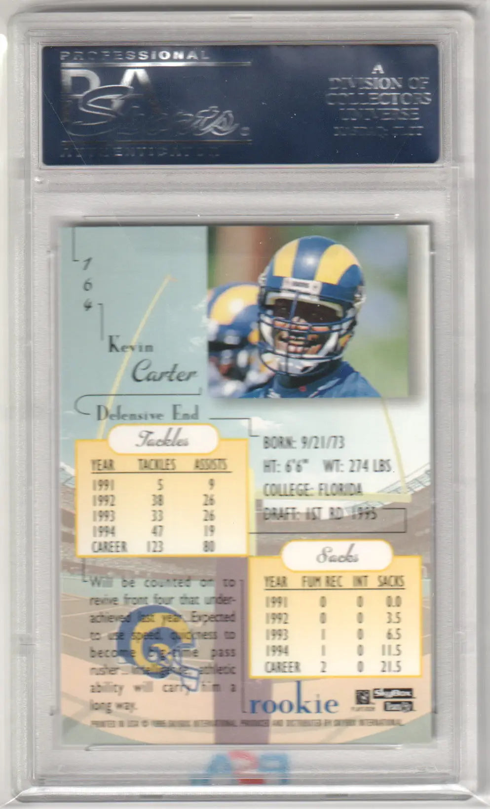 Kevin Carter 1995 Skybox Premium RC Rookie card, PSA 10 GEM MINT from Columbia Hobby