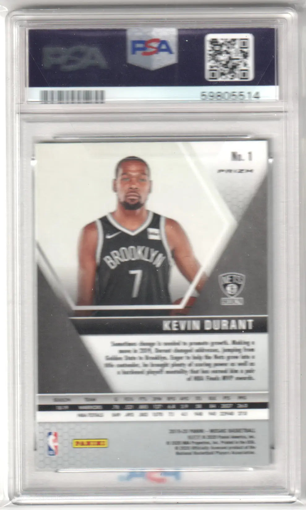 Kevin Durant basketball card in PSA case from Columbia Hobby Panini Mosaic NETS