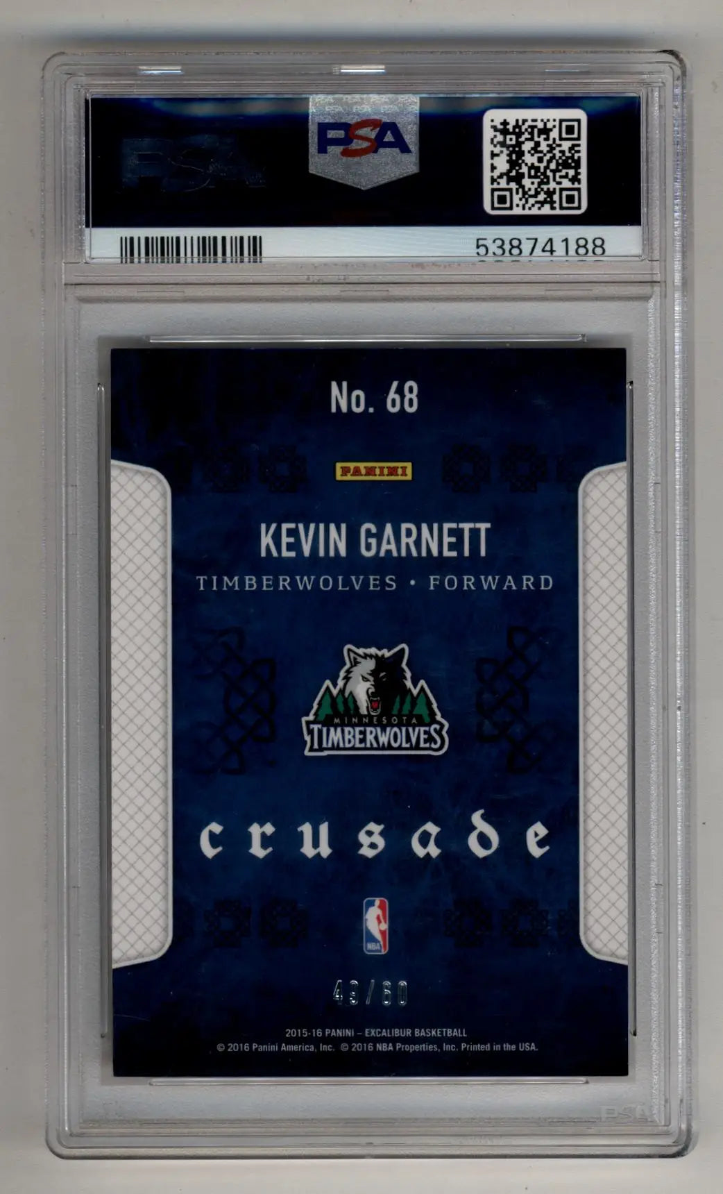 Kevin Garnett Excalibur Crusade Purple basketball trading card PSA 9 Mint