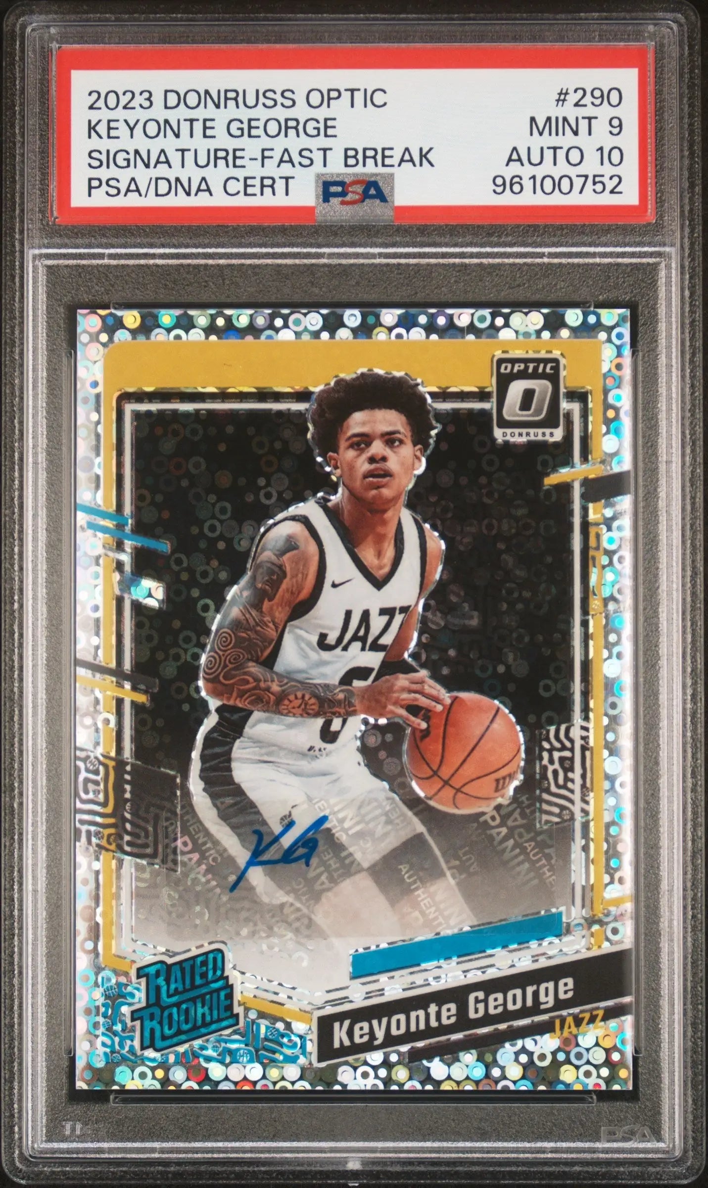 PSA-graded 2023 Donruss Optic Fast Break Auto of Keyonte George, Utah Jazz player