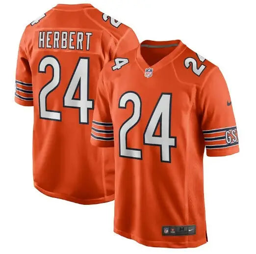 Orange Khalil Herbert Chicago Bears Nike Game Jersey with number 24 and HERBERT on back