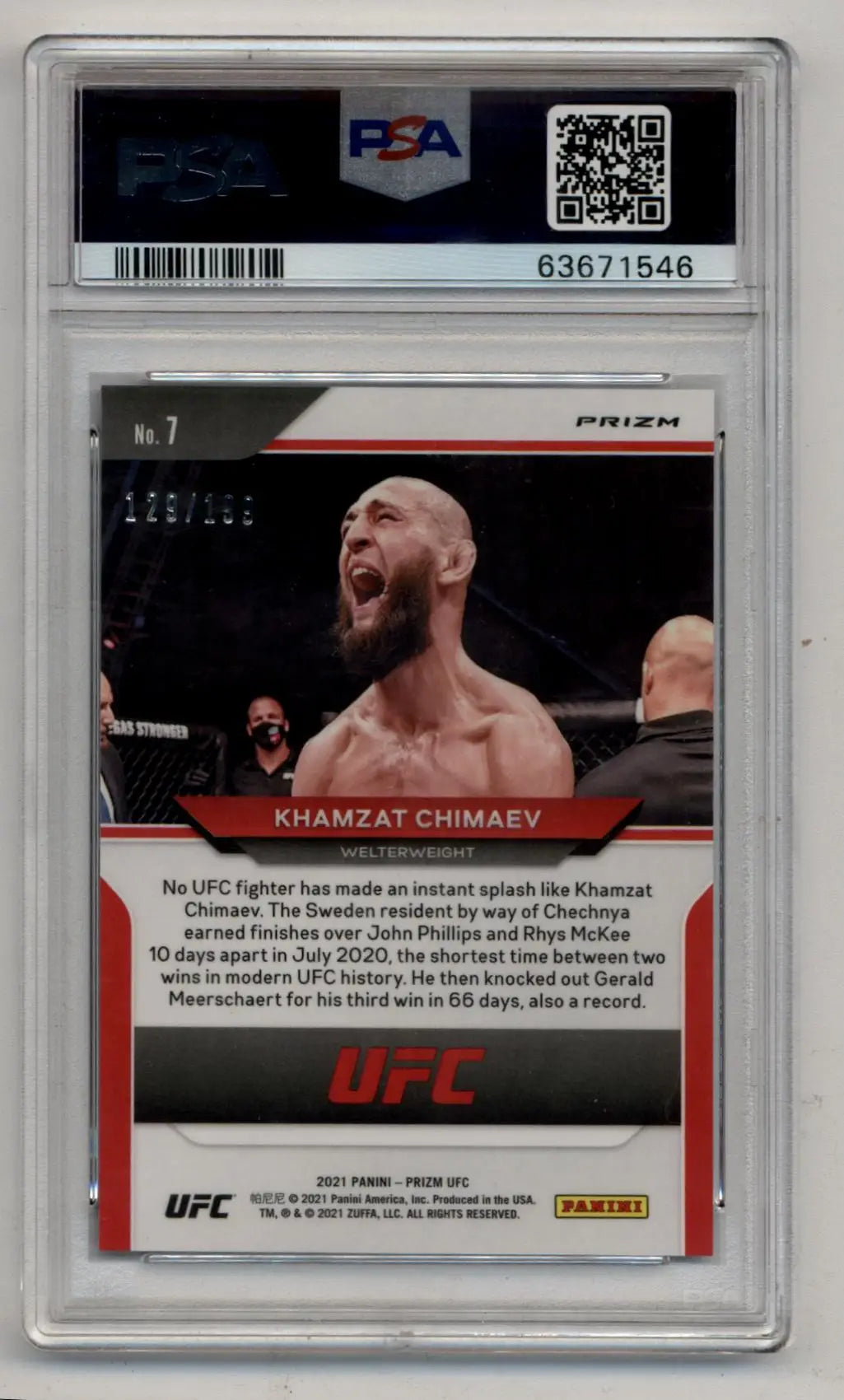 Khamzat Chimaev 2021 Prizm UFC Blue Prizm 129/199 PSA 9 Mint - Singles