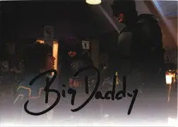 Handwritten character signature on reflective surface of Kick Ass trading card Big Daddy Ver. 1