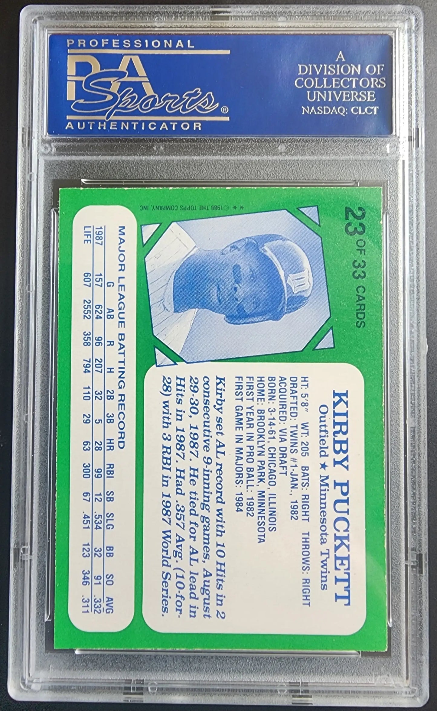 Graded vintage Kirby Puckett Kaybee Superstars PSA 10 Gem Mint baseball card