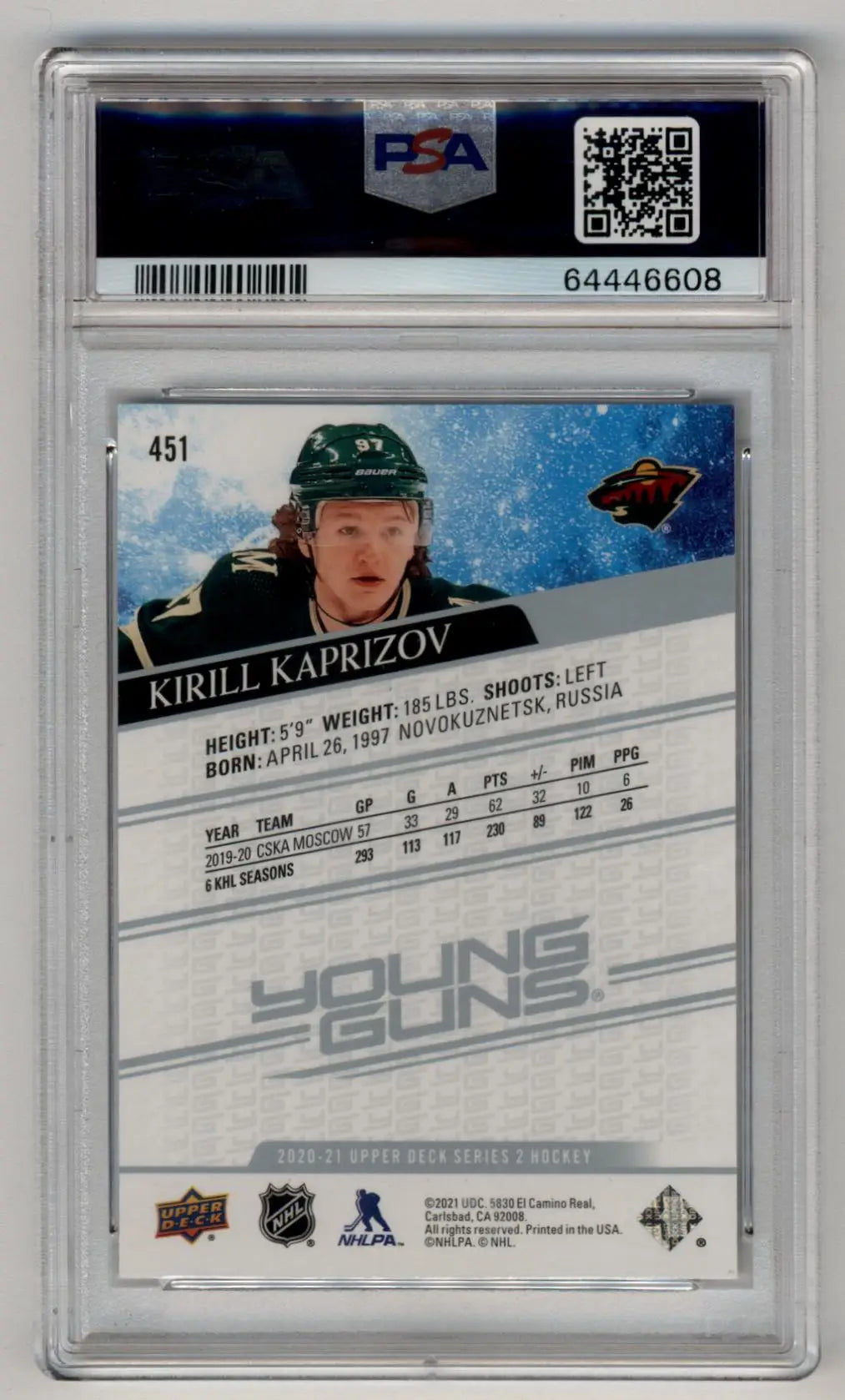 Kirill Kaprizov 2020-21 Upper Deck Young Gun #451 PSA 10 Gem Mint 6608 - Singles