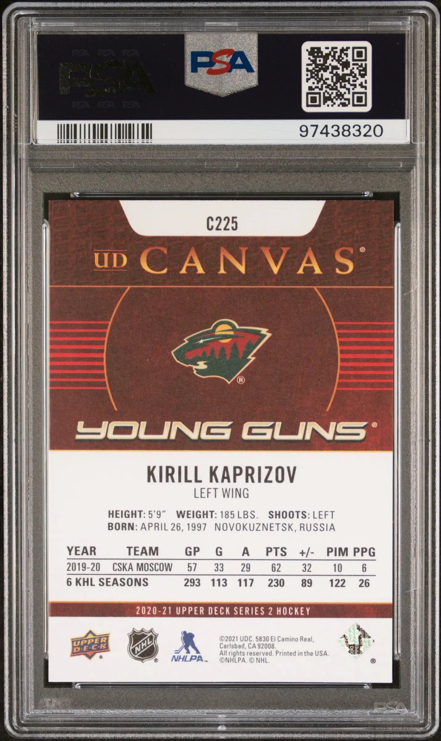 Kirill Kaprizov 2020 Upper Deck Canvas #C225 PSA 10 Gem Mint - Singles