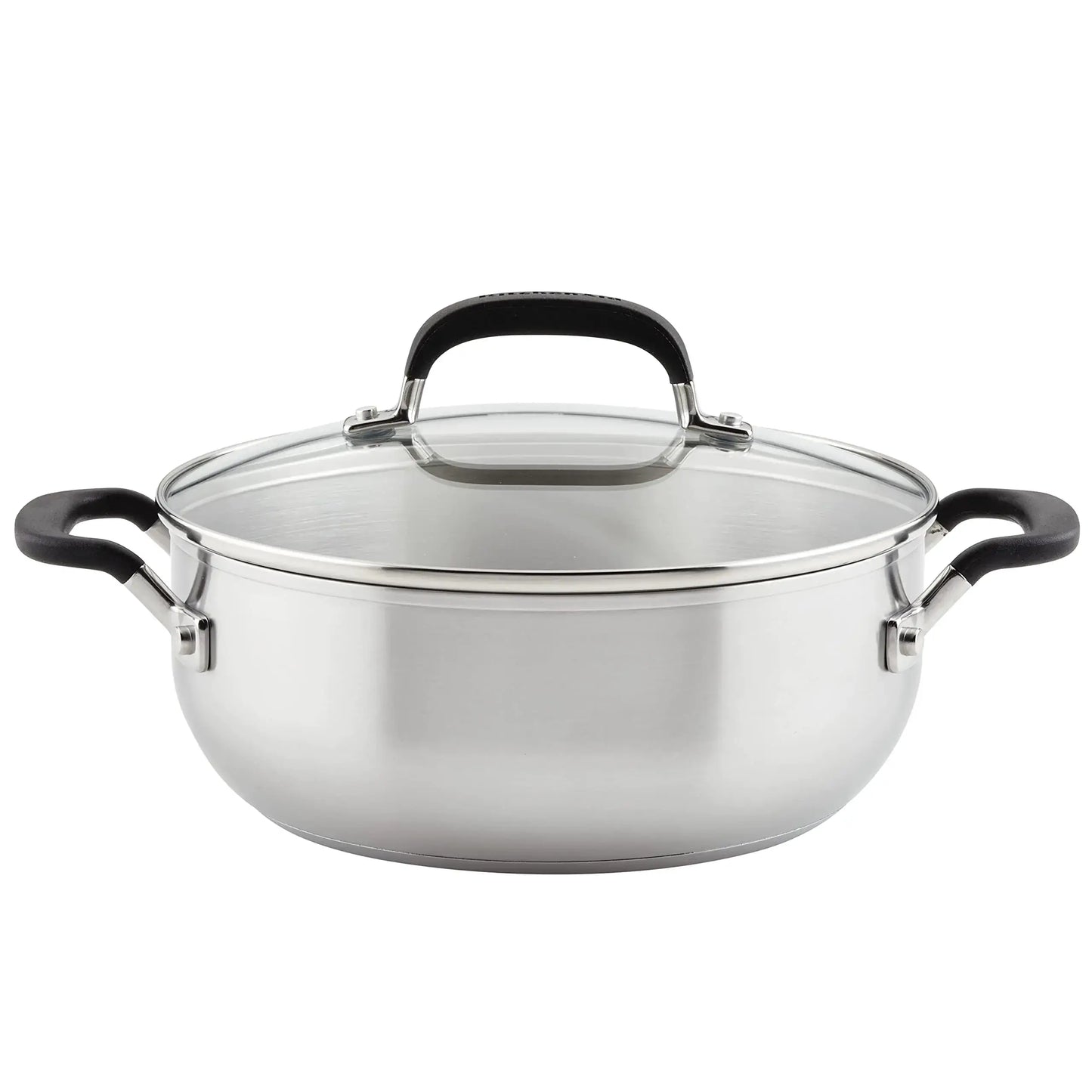 Stainless steel pot with glass lid and steel handles for KitchenAid Casserole 4 Quart
