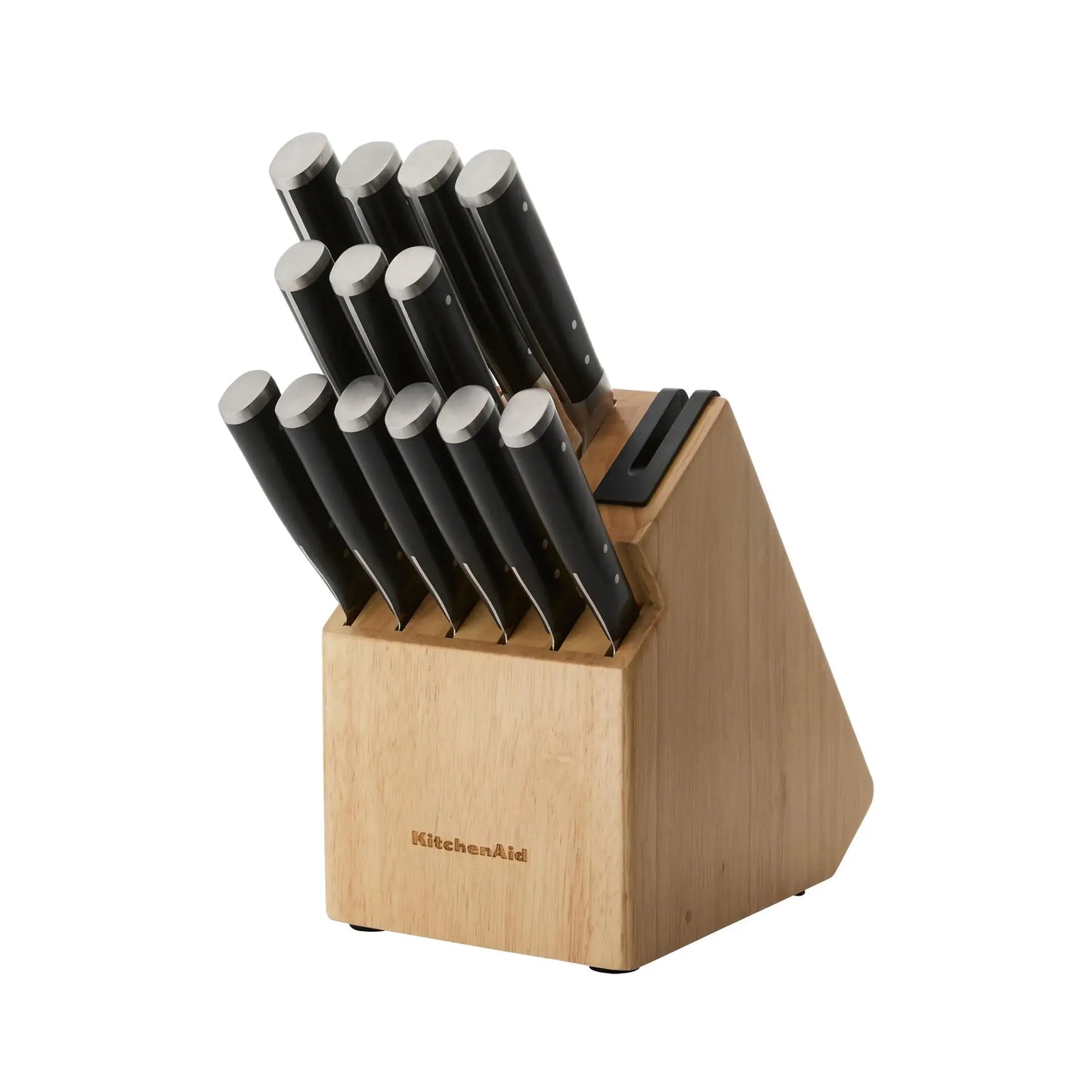Wooden knife block set with high carbon stainless steel knives and built-in sharpener