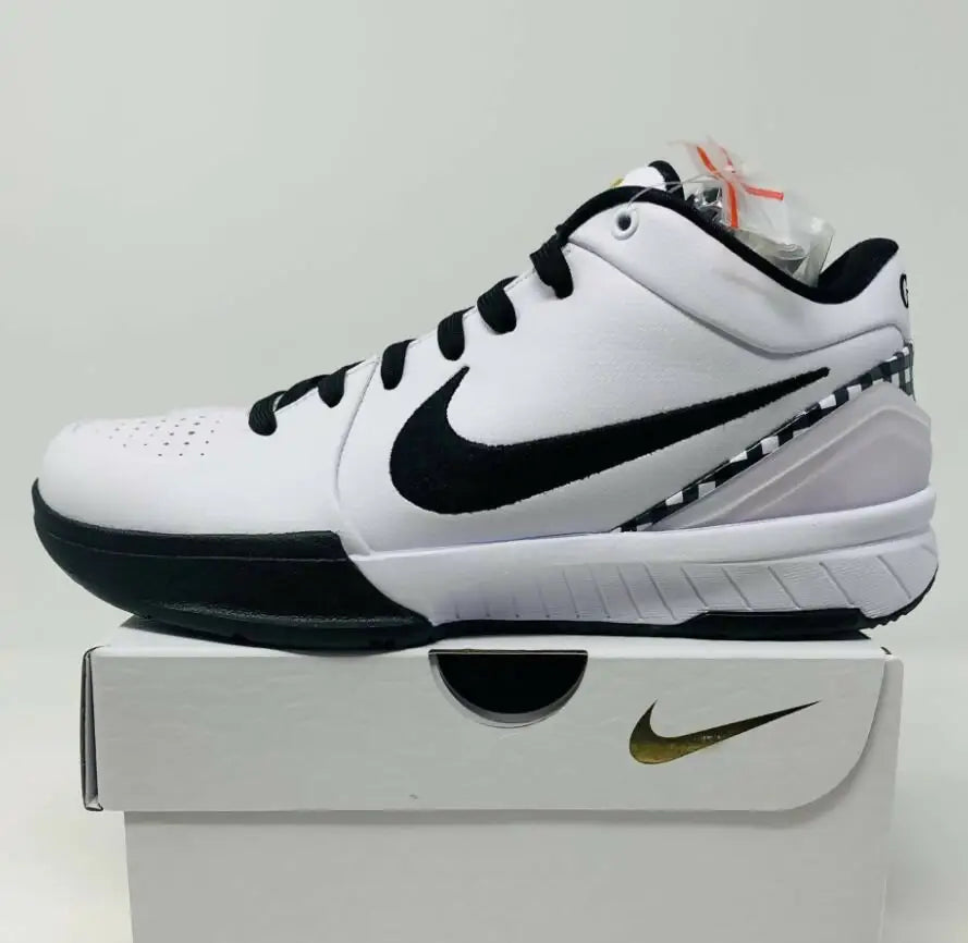 White and black Nike Kobe 4 Gigi Mambacita sneaker with swoosh, fast shipping available