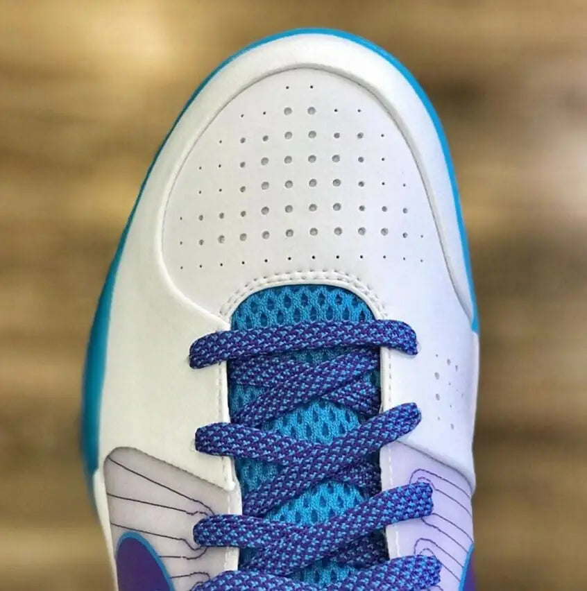 Kobe 4 Protro Draft Day Hornets athletic shoe in white turquoise purple with blue laces