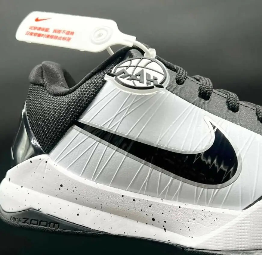 Kobe 5 Protro Panda athletic shoe with speckled sole and tag, fast shipping available