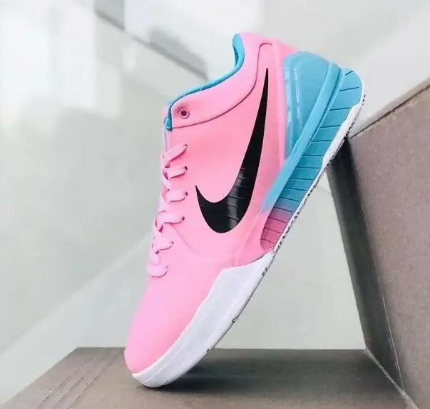 Pink and blue Nike Kobe 6 Demar Derozan basketball shoe with black swoosh, fast shipping