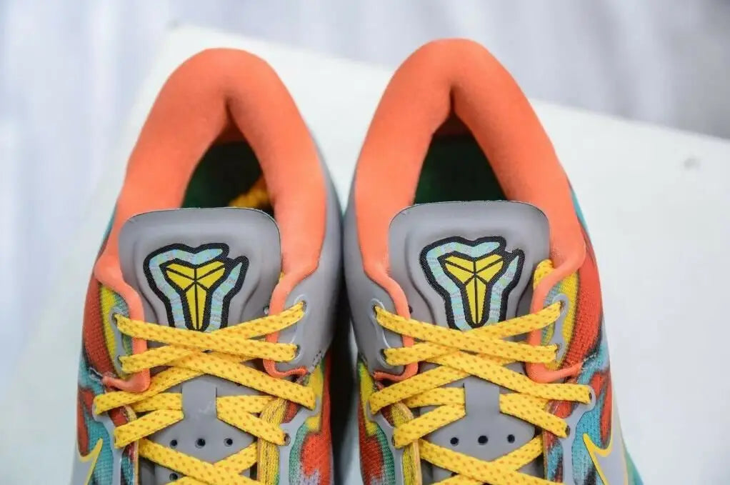 Colorful Kobe 8 Protro Venice Beach 2024 sneakers with orange collars and yellow laces for fast shipping