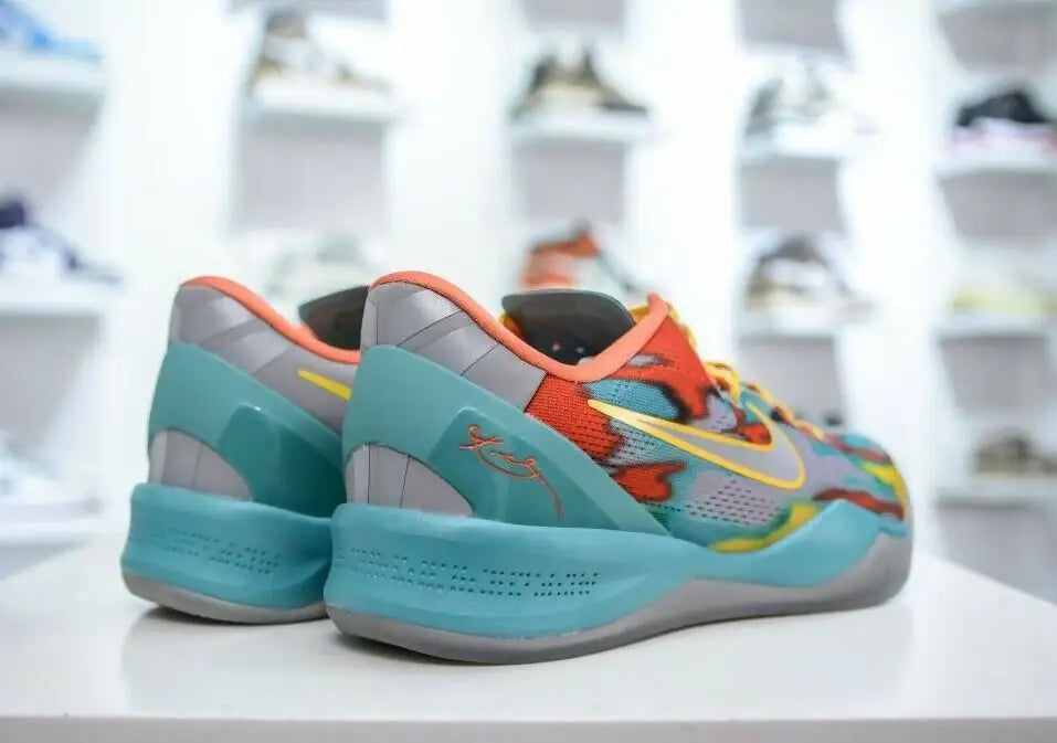 Vibrant multi-colored Kobe 8 Protro Venice Beach 2024 athletic shoes with teal soles