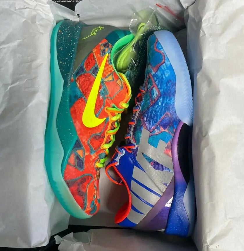 Vibrant Nike Kobe 8 Protro basketball shoes with colorful patterns and fast shipping