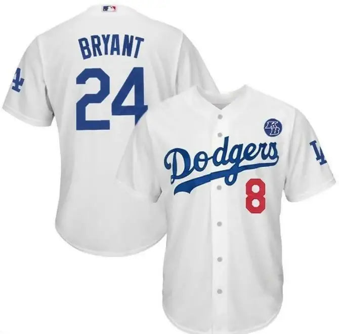 White Dodgers baseball jersey from the Kobe Bryant Legend Los Angeles Dodgers 8/24 Special Jersey collection