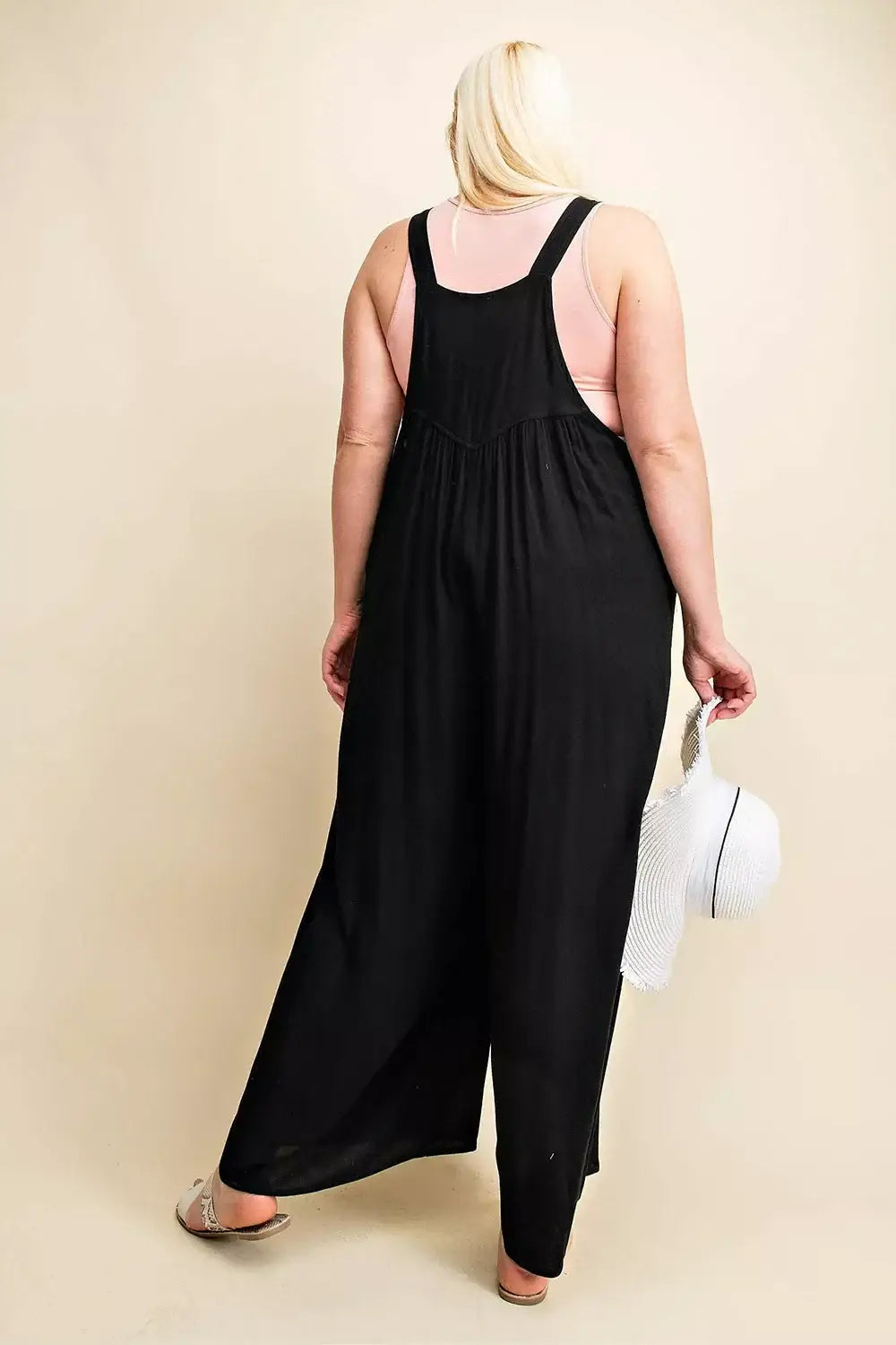 Kori America Full Size Sleeveless Ruched Wide Leg Overalls