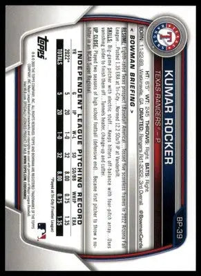 Kumar Rocker 2023 Bowman Prospects baseball card for Texas Rangers collectible