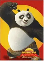 Cartoon panda character in kung fu pose on Kung Fu Panda P-1 promo card design