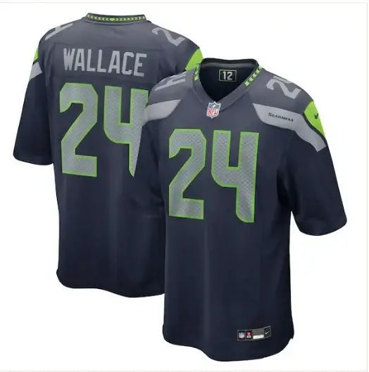 Navy blue K Von Wallace Seattle Seahawks Nike Game Jersey with number 24 and WALLACE on back