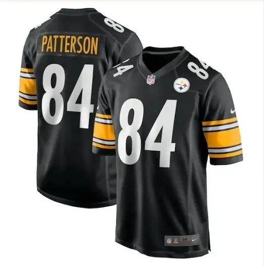 Black Pittsburgh Steelers Kyle Allen #84 football jersey with yellow and white striped sleeves