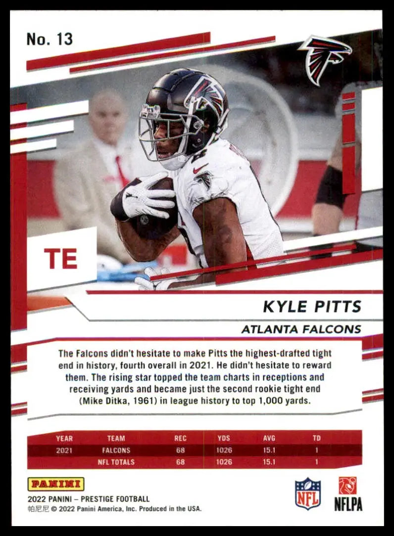 Kyle Pitts football card from Panini Prestige 2022 Atlanta Falcons collection