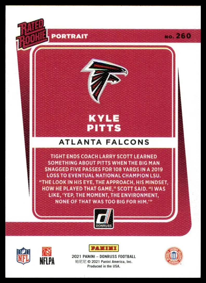 Kyle Pitts football card from 2021 Donruss Rated Rookies Portrait series