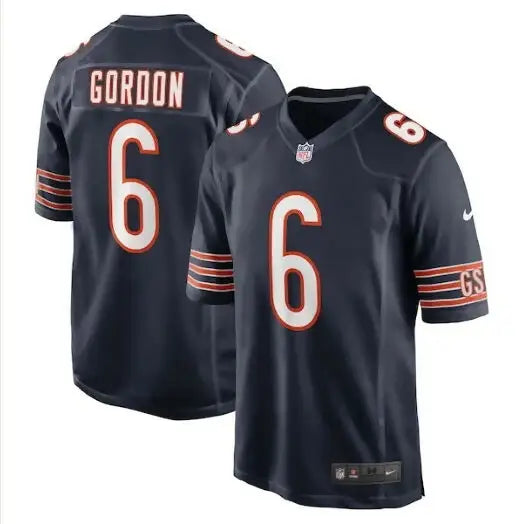 Navy blue Chicago Bears Kyler Gordon Nike Game Player Jersey with number 6 and name on back