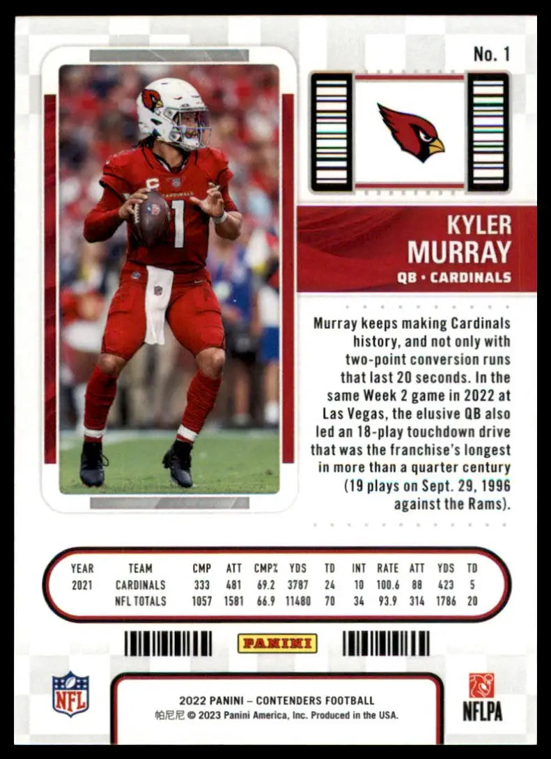 Kyler Murray 2022 Panini Contenders football card Arizona Cardinals collection