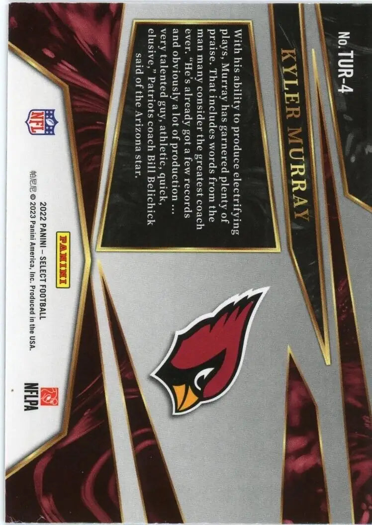Kyler Murray football card from Panini Select Turbocharged series showcasing Arizona Cardinals
