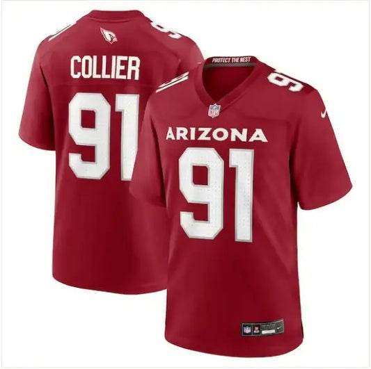 Red Arizona Cardinals L.J. Collier football jersey with number 91 on Nike Team Game Jersey