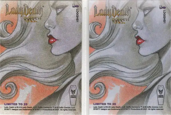 Album cover art of Lady Death Goddess with flowing hair and red lips for 5finity promo set