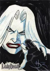 Stylized portrait of Lady Death by Daniel HDR on a collectible sketch card