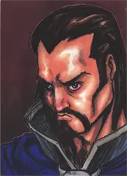 Stylized portrait of a man by Tony Scott on a Lady Death sketch card