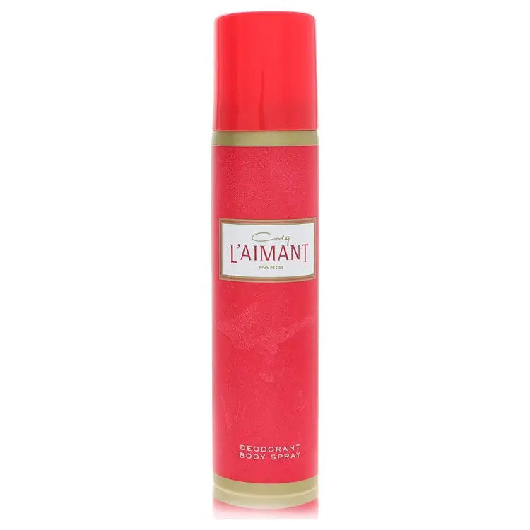 Red spray deodorant with a gold label from Laimant by Coty Deodorant Body Spray 2.5 oz