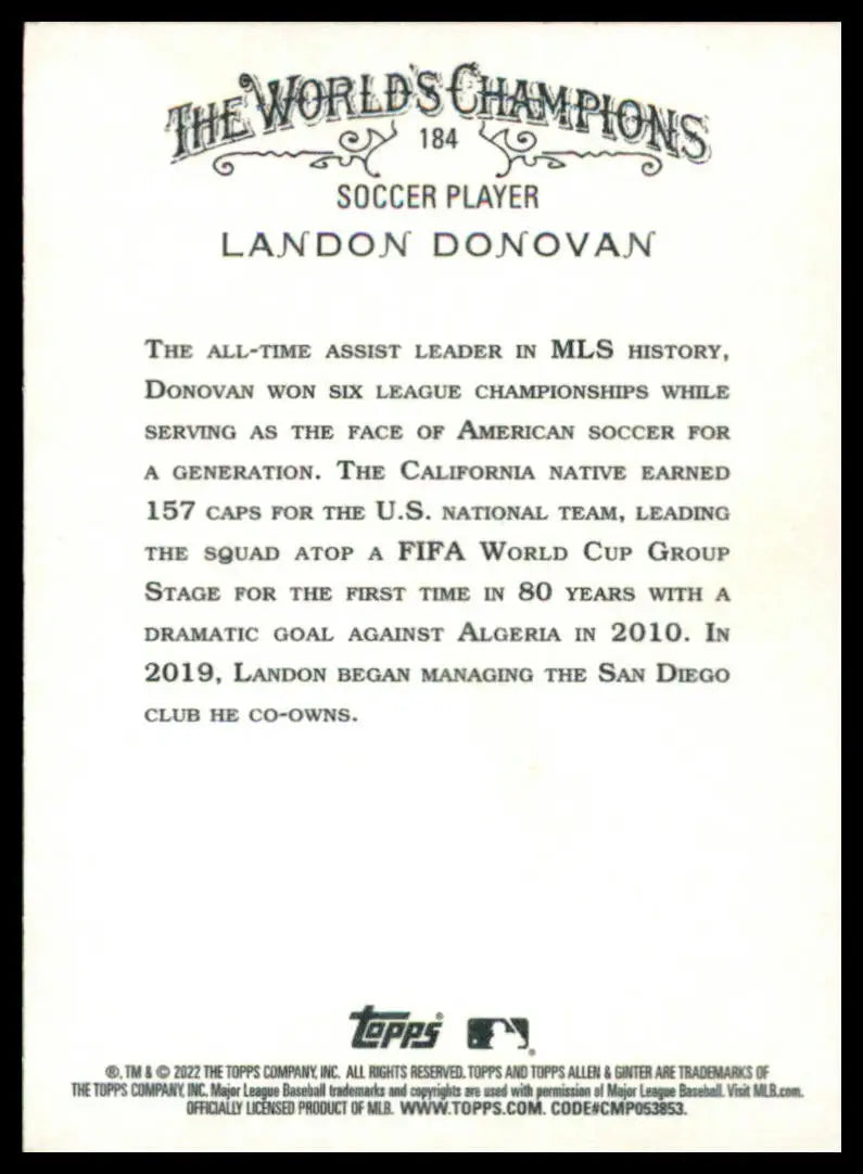 Landon Donovan soccer card from Topps Allen & Ginter 2022 product