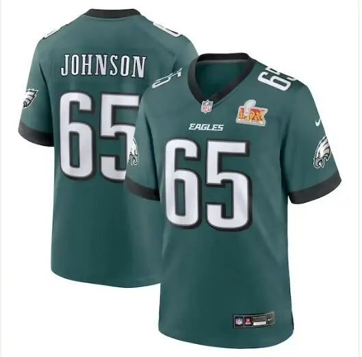 Green Philadelphia Eagles Nike Super Bowl LIX Game Jersey featuring Lane Johnson #65