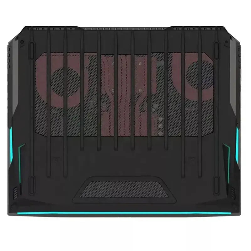 Underside of Laptop B17A OEM ODM 17 inch gaming computer with internal fans and blue LED accents, hidden width 750px height