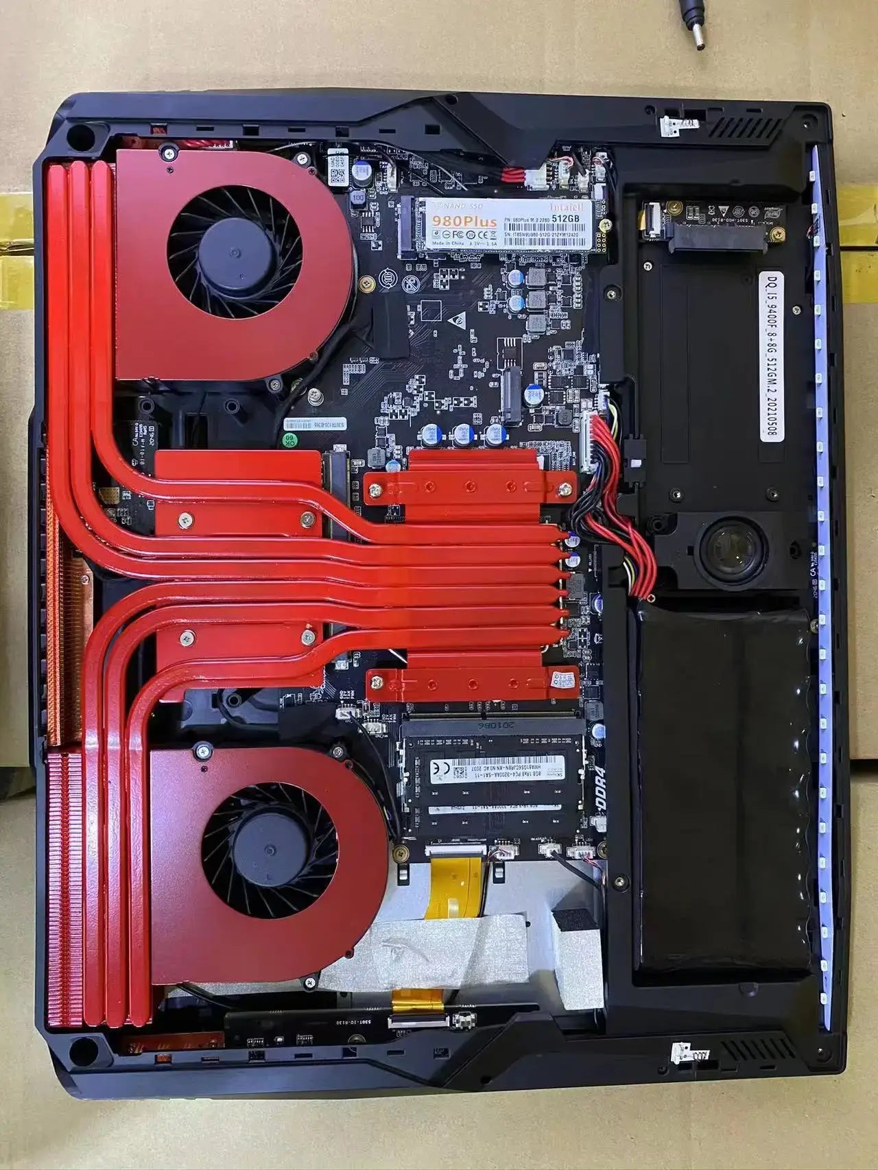 Open Laptop B17A gaming laptop with internal cooling system, motherboard, storage drives