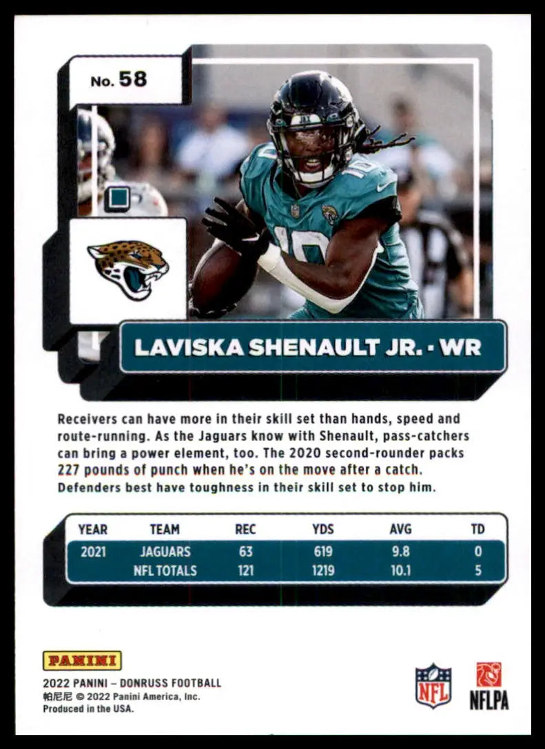 Laviska Shenault Jr football card from 2022 Donruss Jacksonville Jaguars series