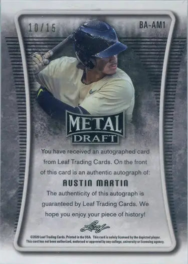 Baseball trading card of Austin Martin in batting stance, featuring blue ice design