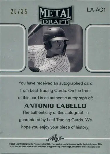 Baseball trading card featuring A. Cabello in pinstriped uniform, Blue Rainbow design