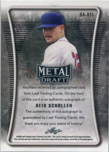 Baseball trading card of Reid Schaller, a blue cap player, refractor autograph card