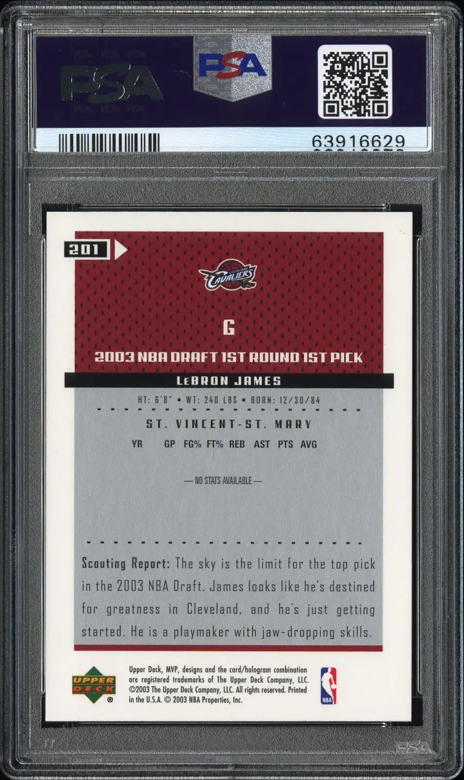 LeBron James 2003 Upper Deck MVP #201 PSA 9 Mint - Singles