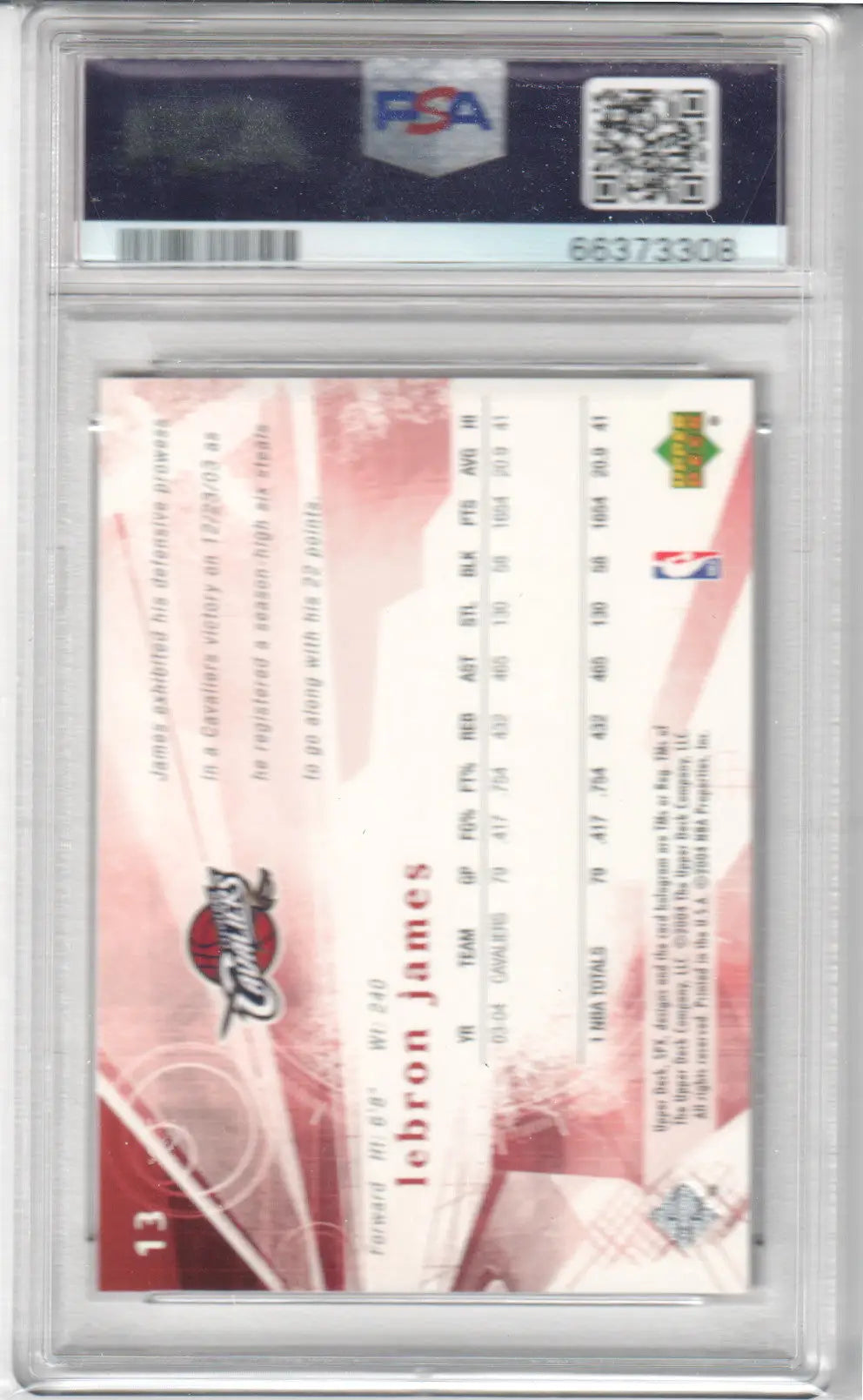 Graded LeBron James basketball card from Upper Deck SPX, PSA 9 Mint, Columbia Hobby