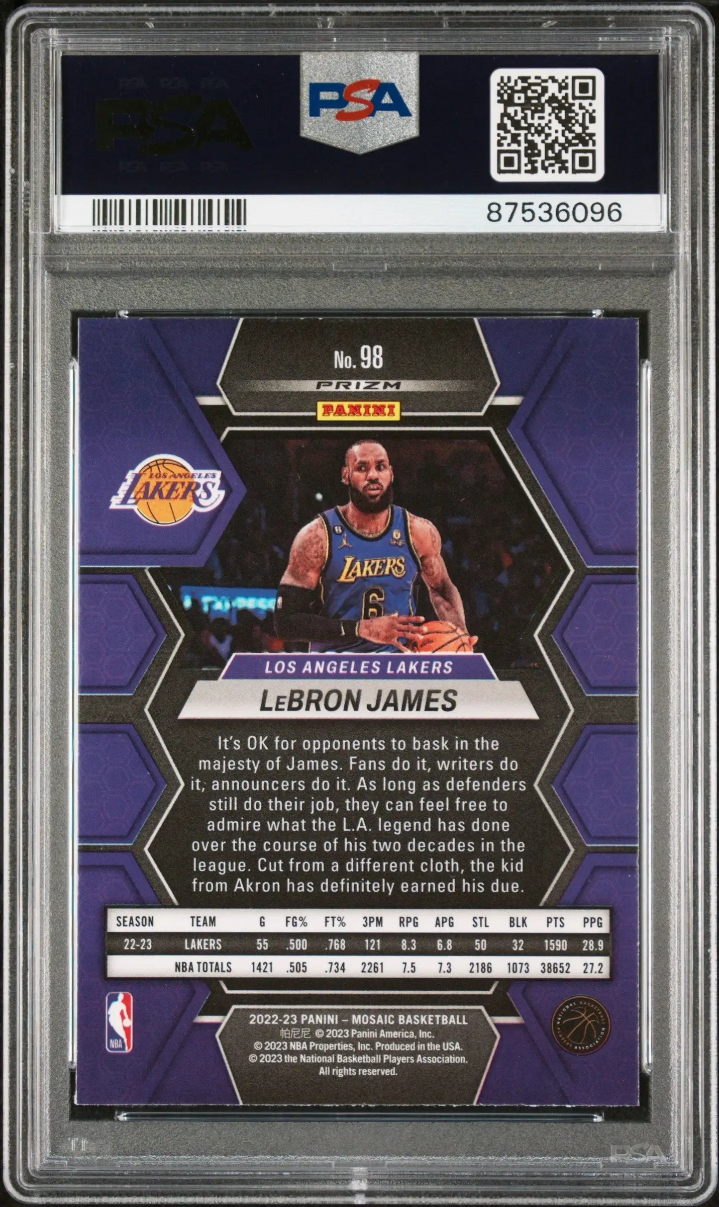 Graded LeBron James Panini Mosaic Silver Prizm basketball card from Columbia Hobby