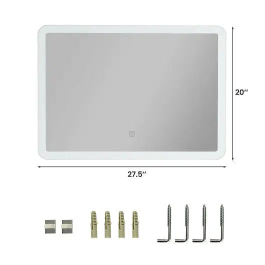 LED Wall-mounted Bathroom Rounded Arc Corner Mirror with Touch - Color:White - Wall Mirrors